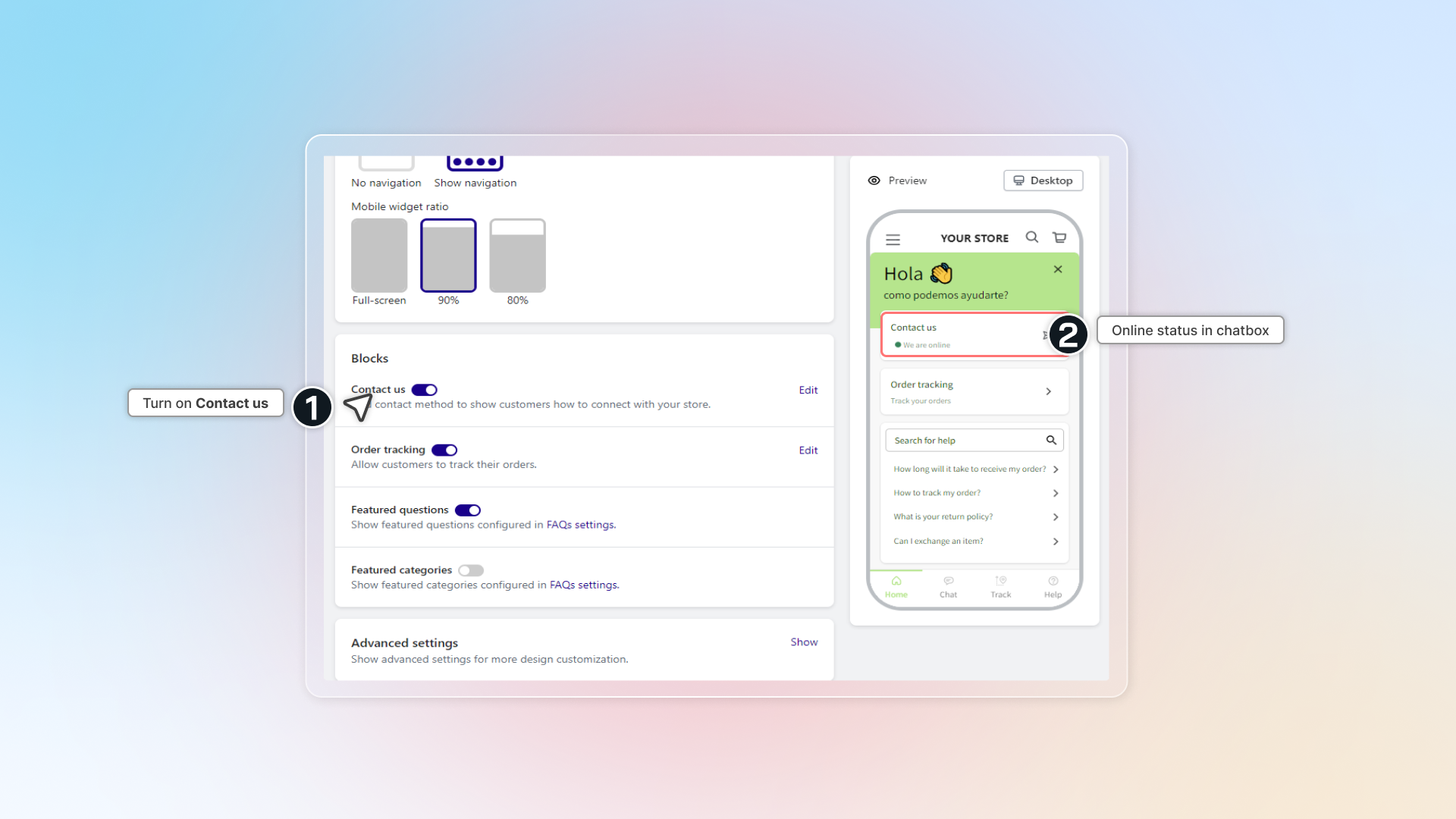turn on contact us for online offline status
