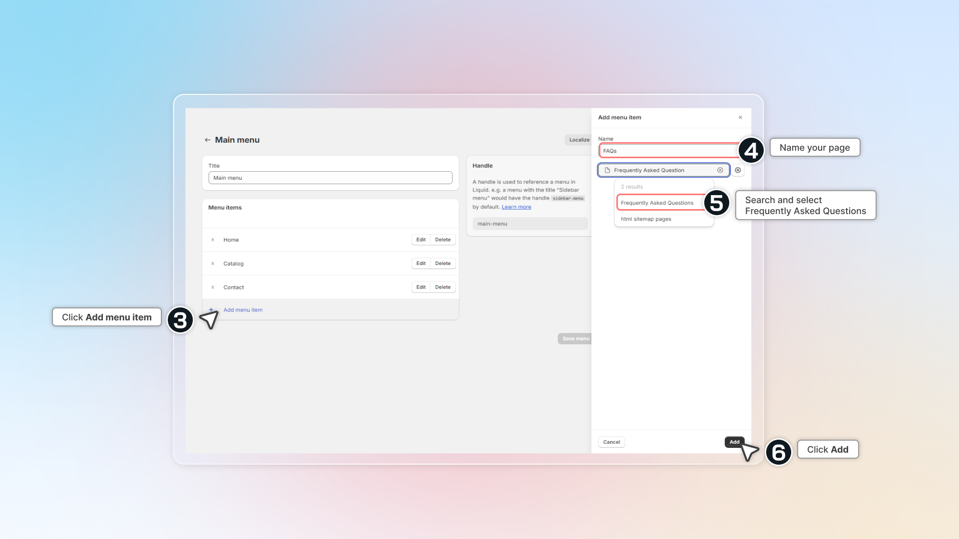 how to edit faqs page in chatty in menu 2
