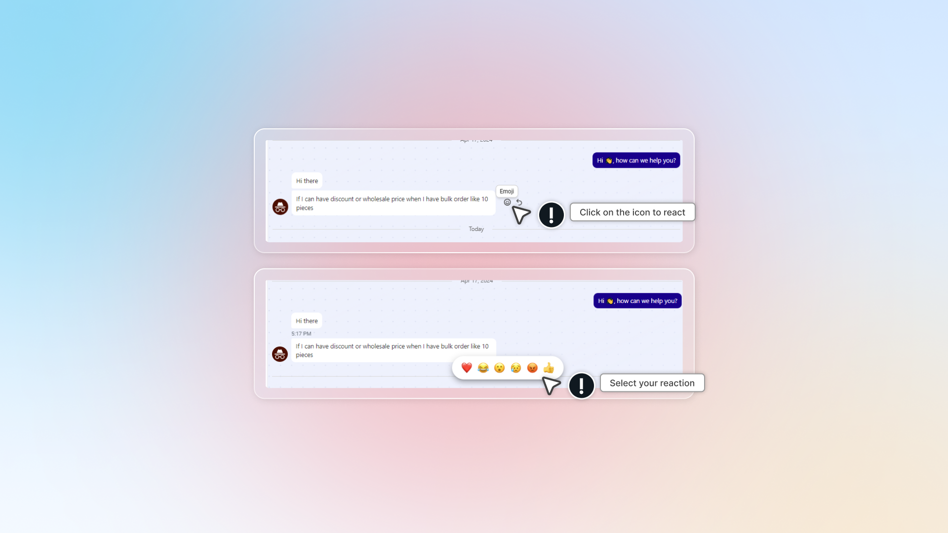 React emoji to a text