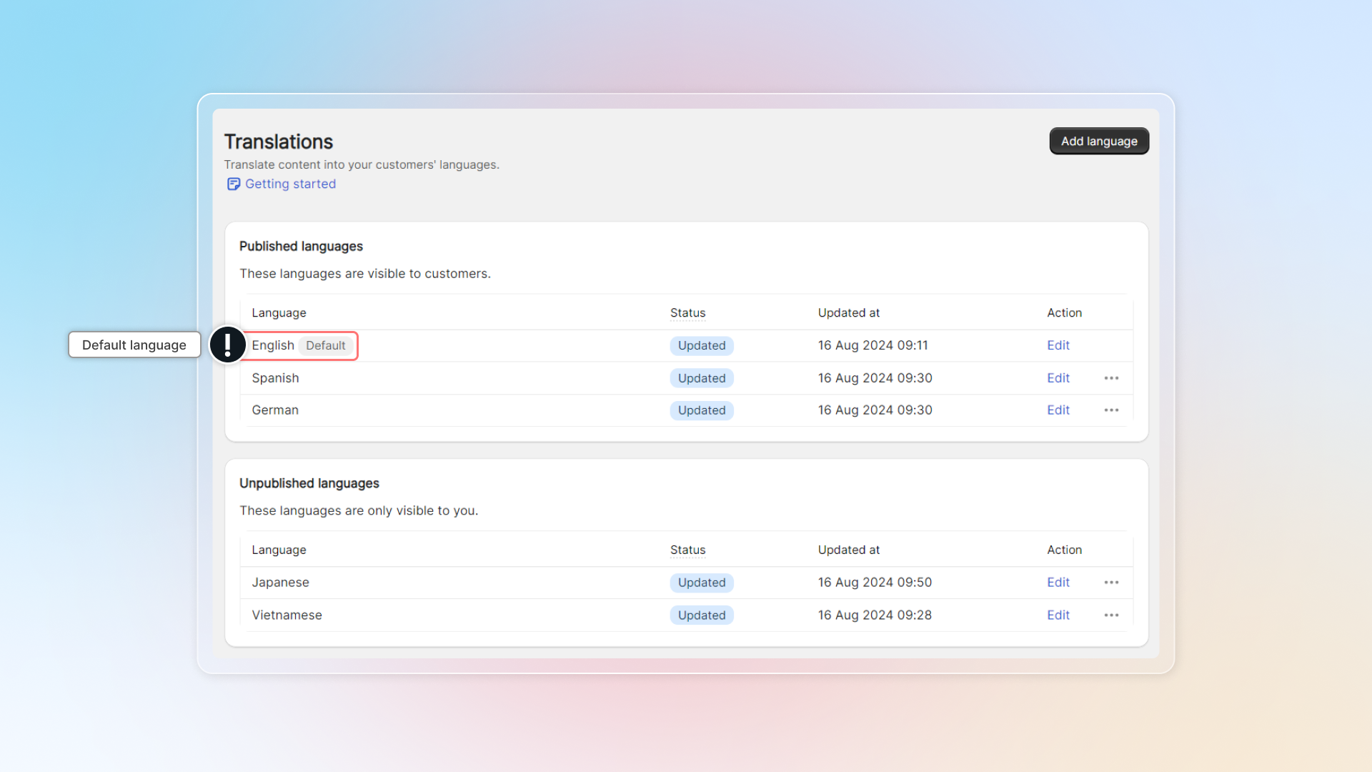 Change default language