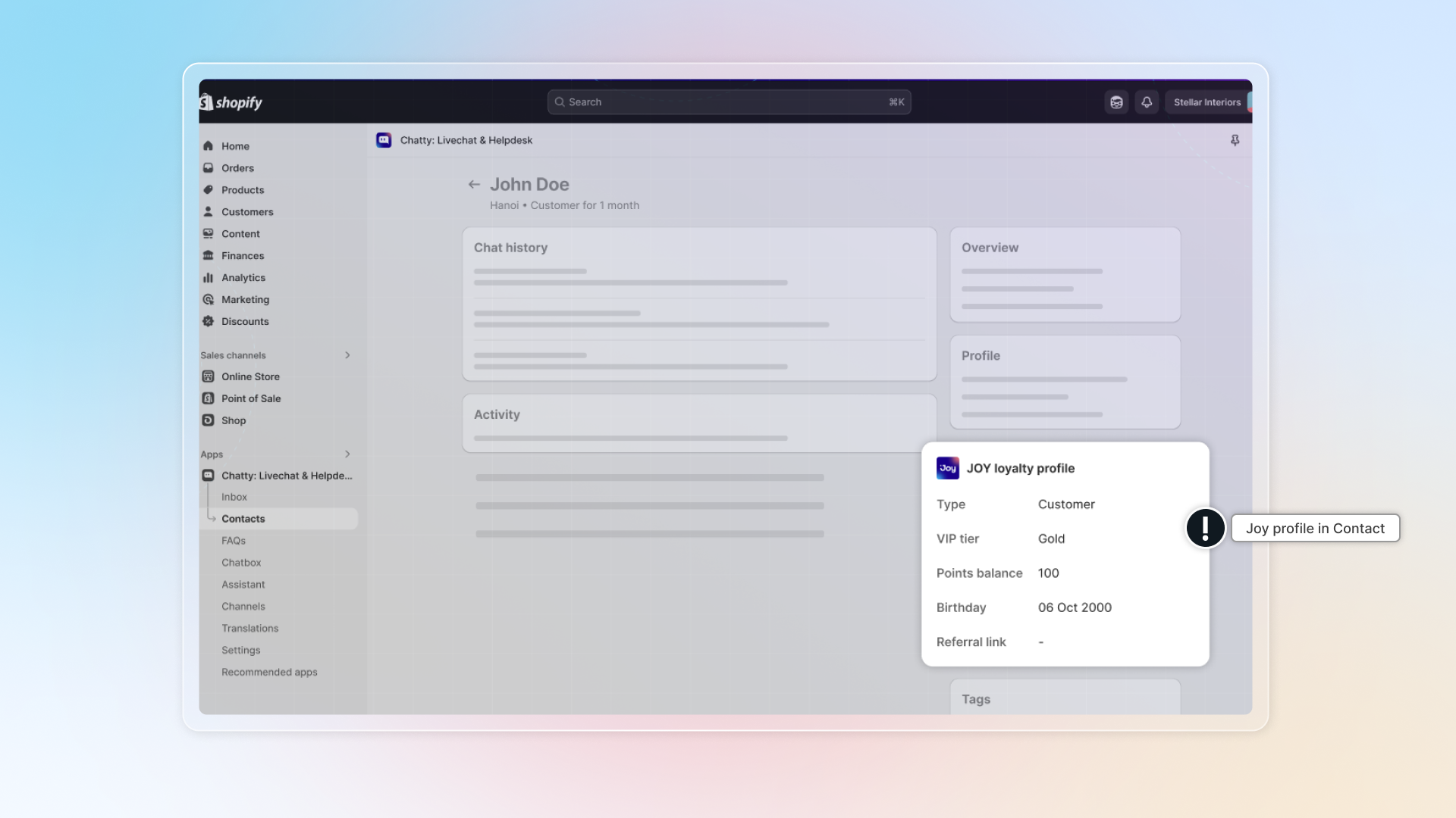 Joy profile shown in customer details