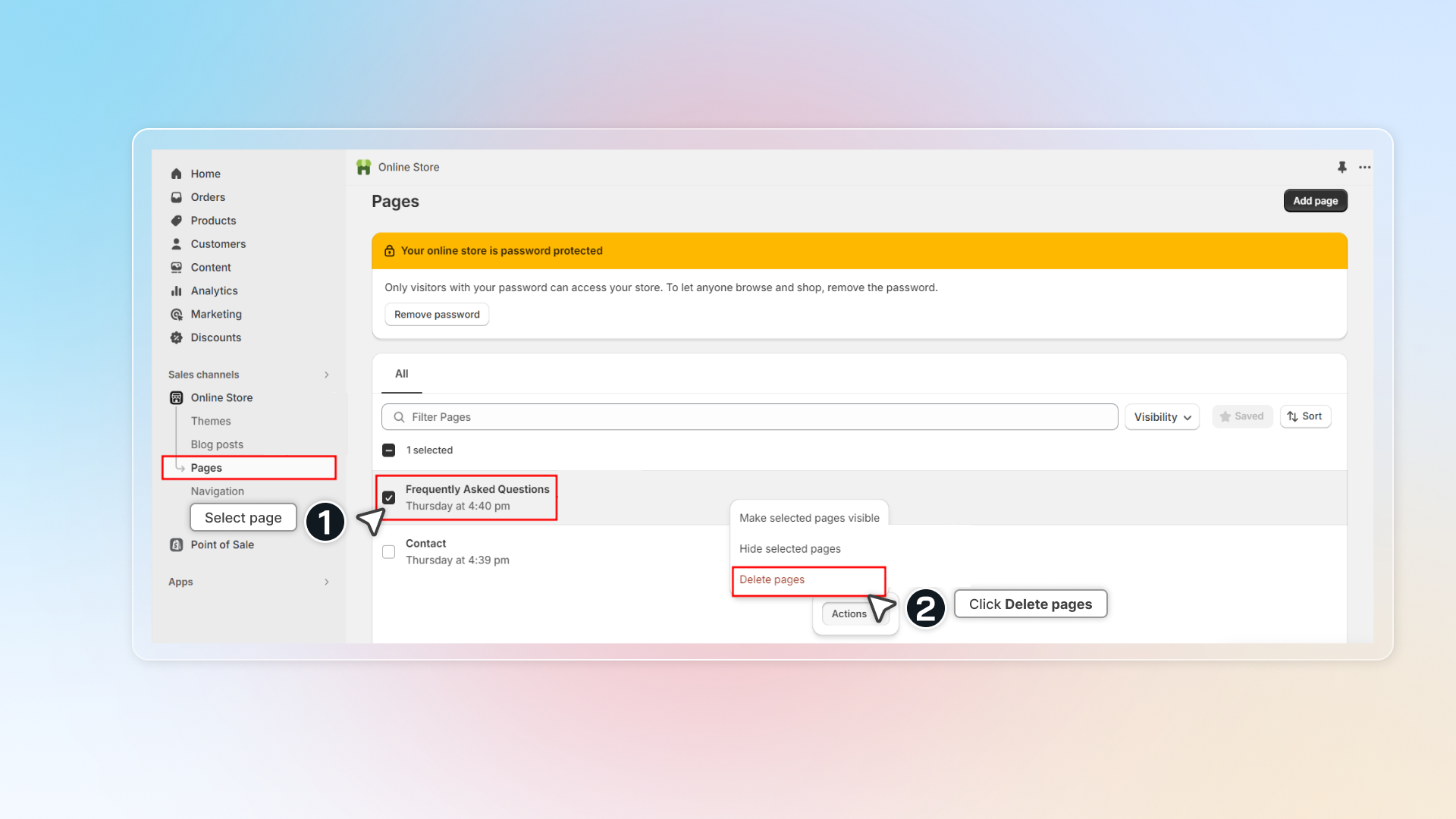 remove page after uninstall app