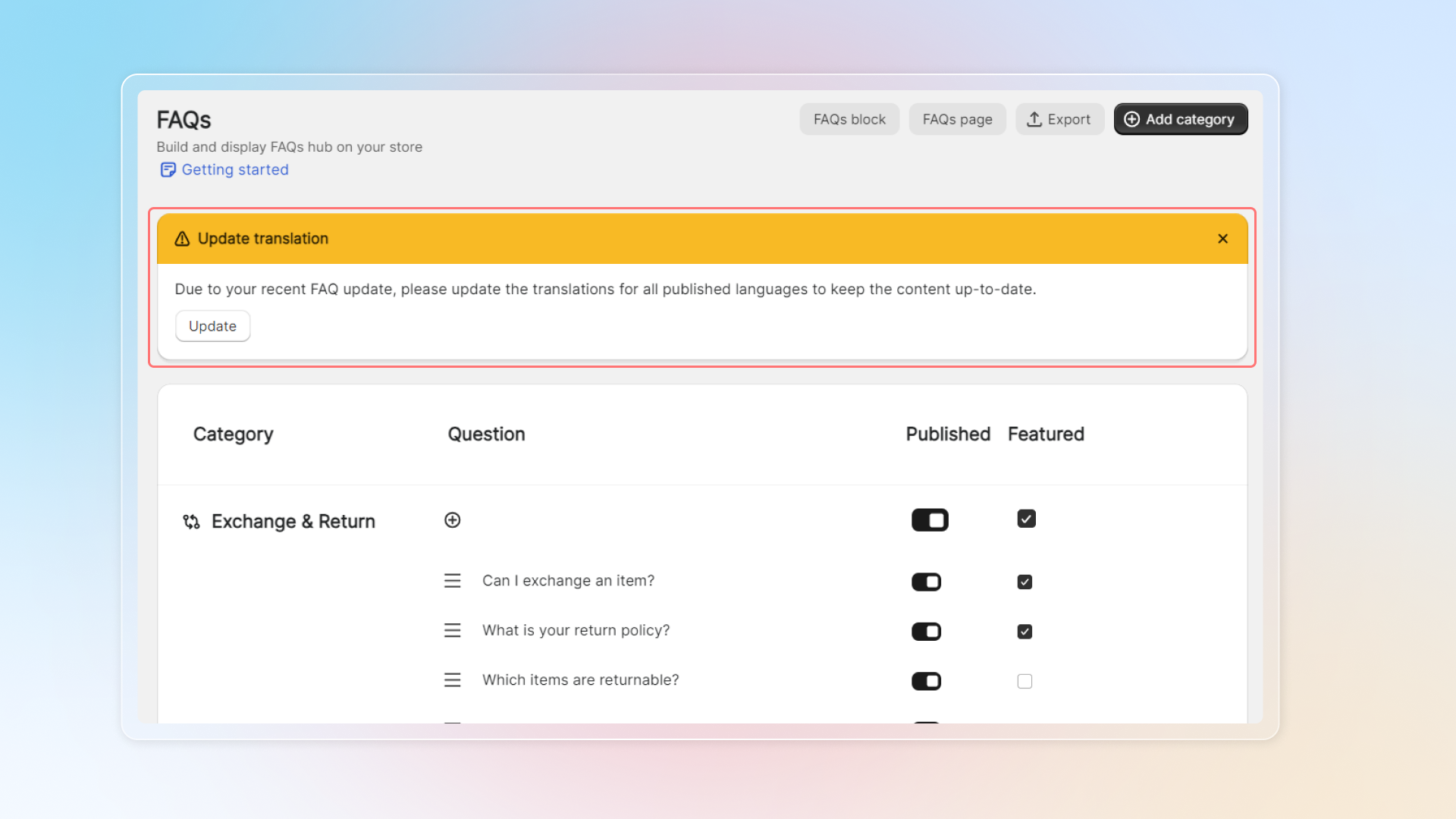 Outdated translation banner